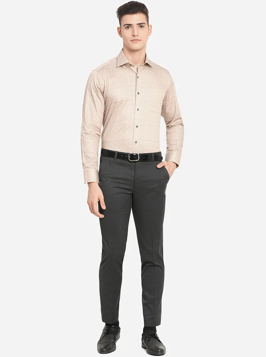 Light Brown Printed Slim Fit Formal Shirt | Metal