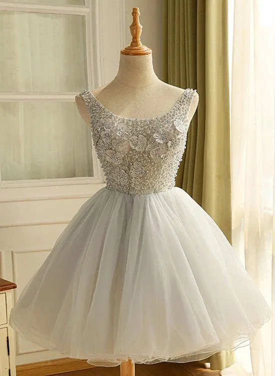 Light Grey Round Short Homecoming Dress , Party Dresses, Formal Dress