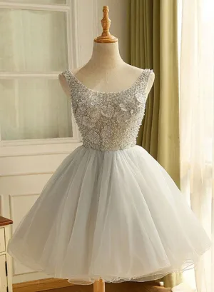 Light Grey Round Short Homecoming Dress , Party Dresses, Formal Dress