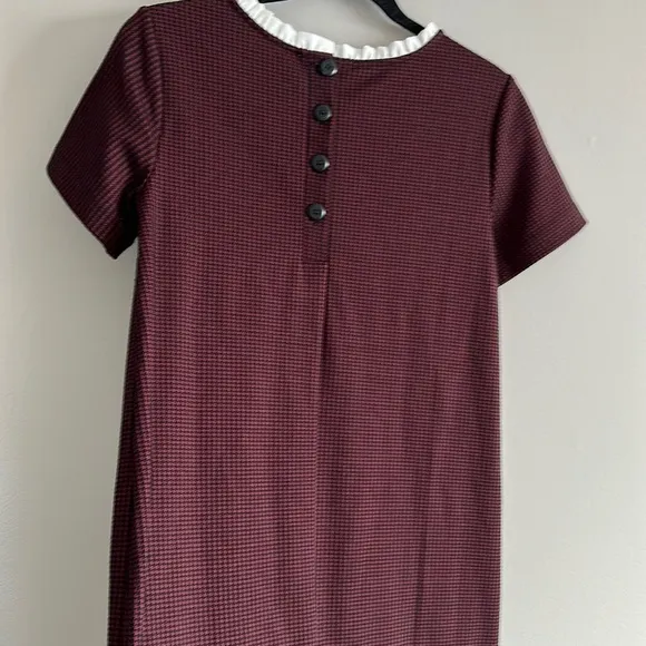 Loft maroon checkered ruffle neck dress