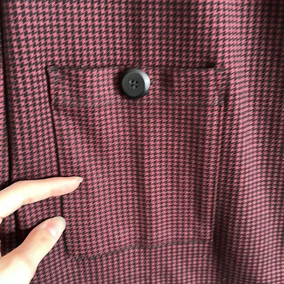 Loft maroon checkered ruffle neck dress