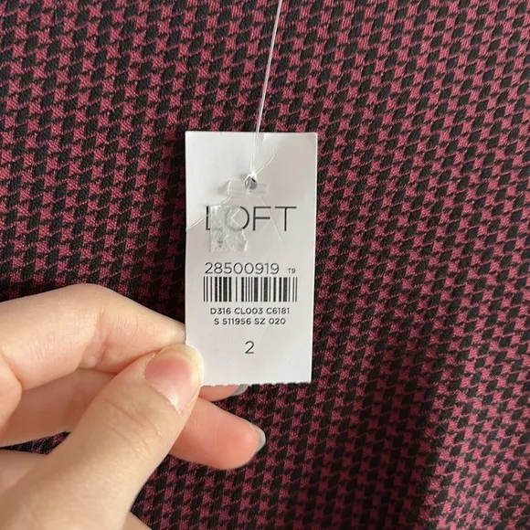 Loft maroon checkered ruffle neck dress
