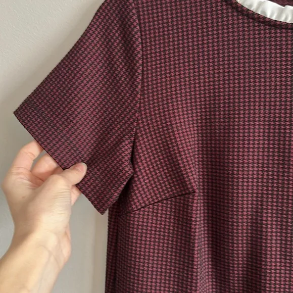 Loft maroon checkered ruffle neck dress