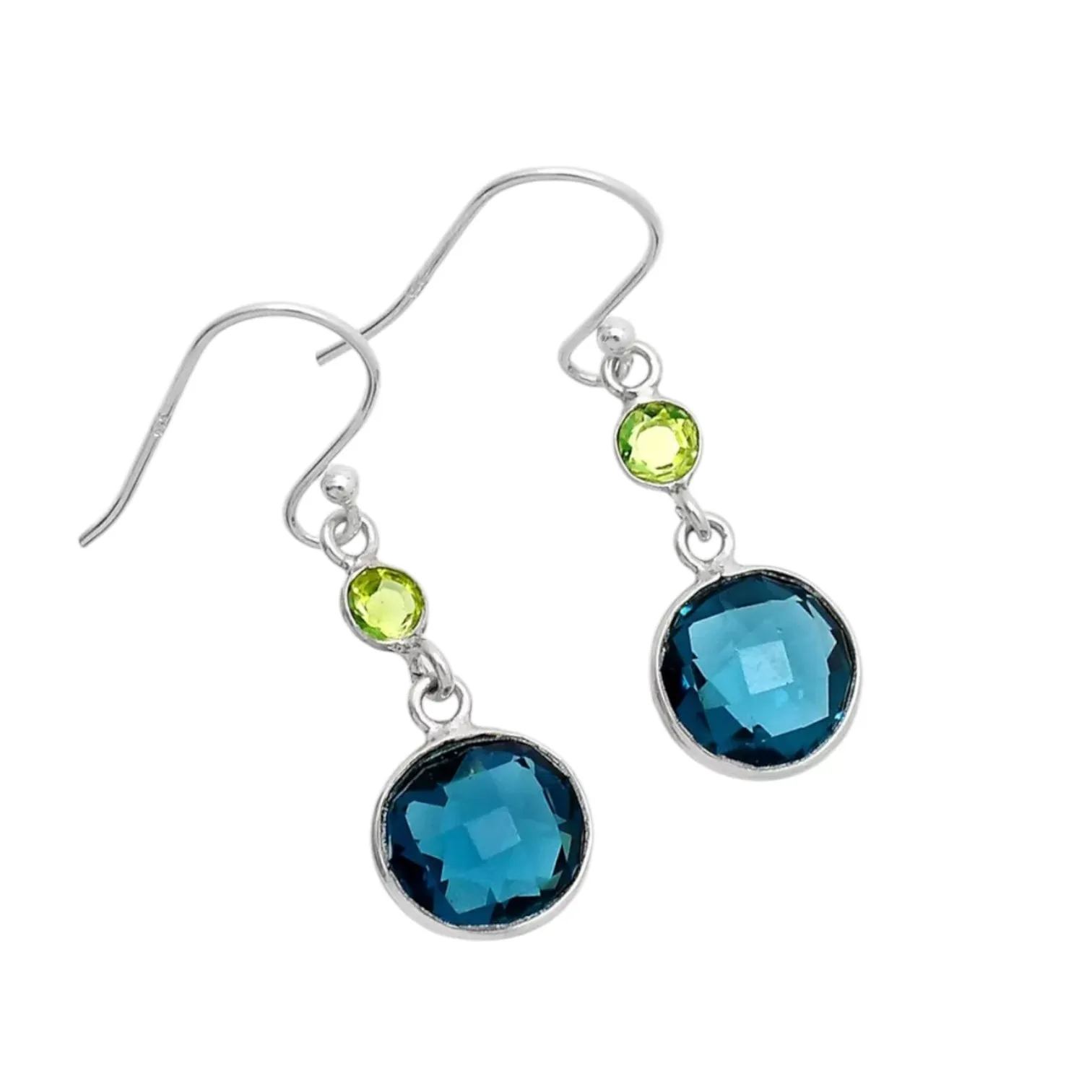 London Blue Topaz & Peridot Solid 925 Sterling Silver Earrings