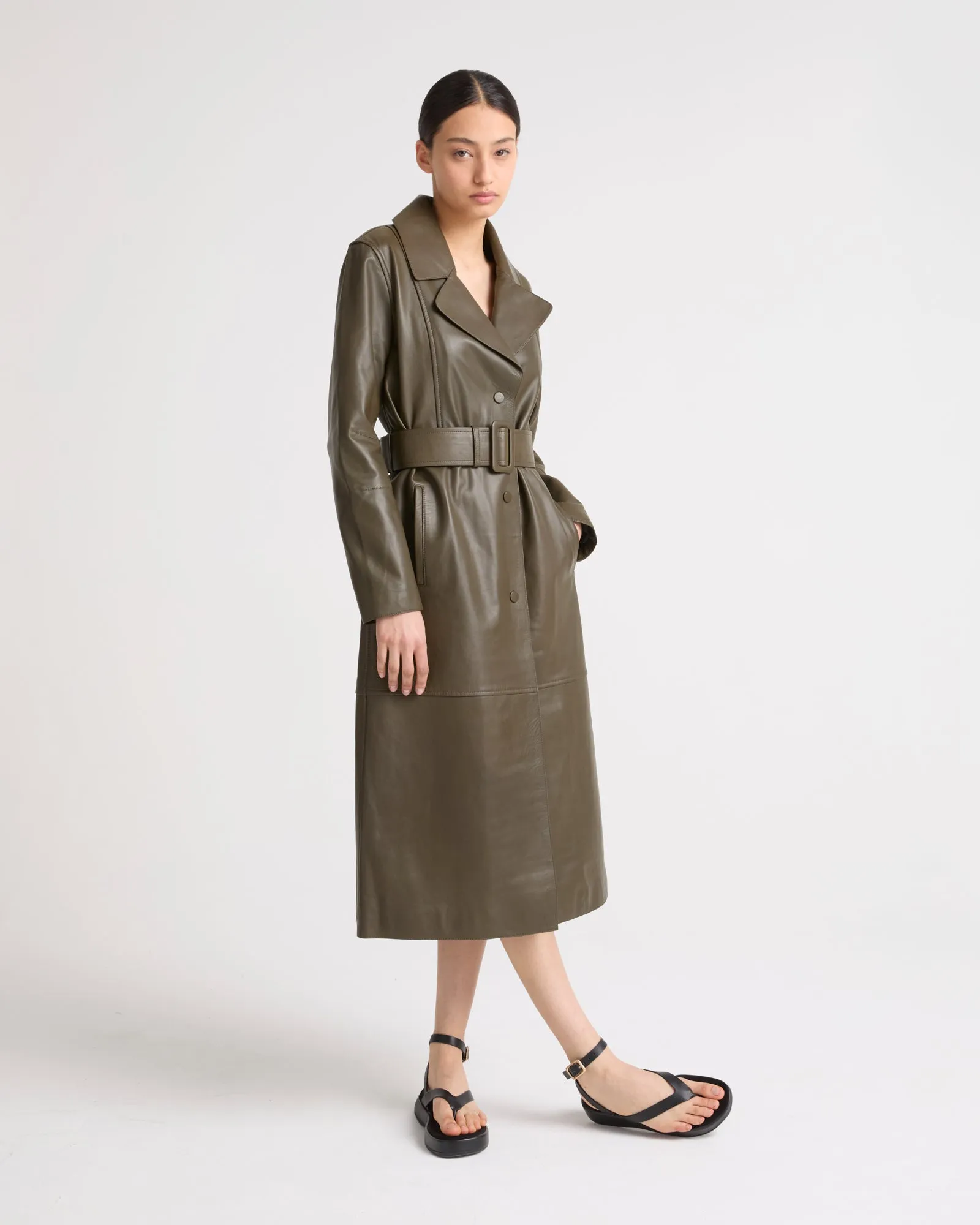 Long leather trench coat