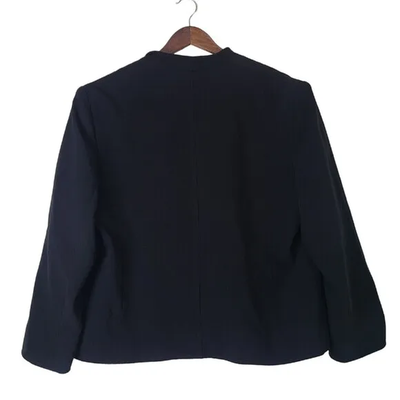 Louben Classic Black Wing Collar Blazer 16 Open Front Career Dress Jacket