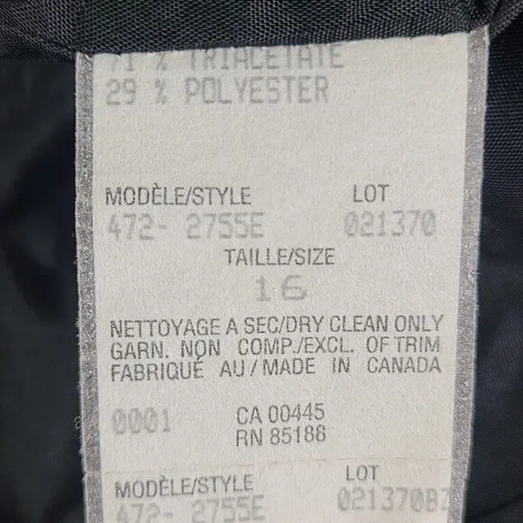 Louben Classic Black Wing Collar Blazer 16 Open Front Career Dress Jacket