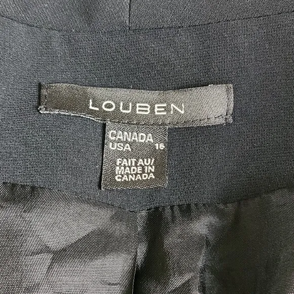 Louben Classic Black Wing Collar Blazer 16 Open Front Career Dress Jacket