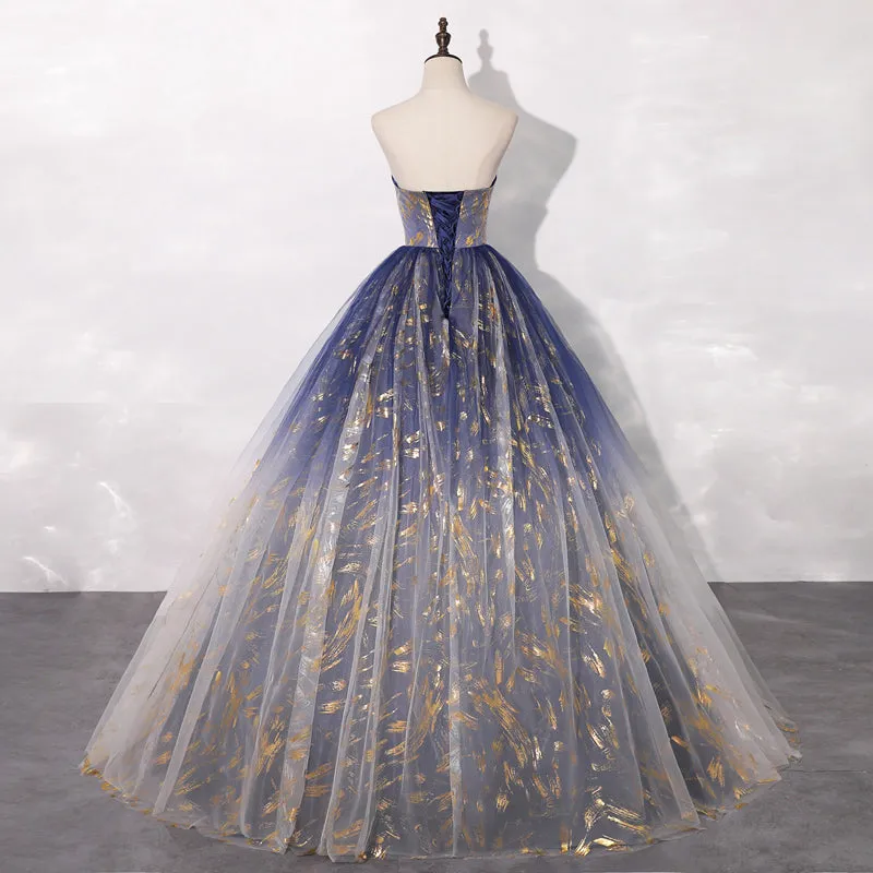 Lovely Blue Floor Length Gradient Party Dress, A-line Long Formal Dress Prom Dress