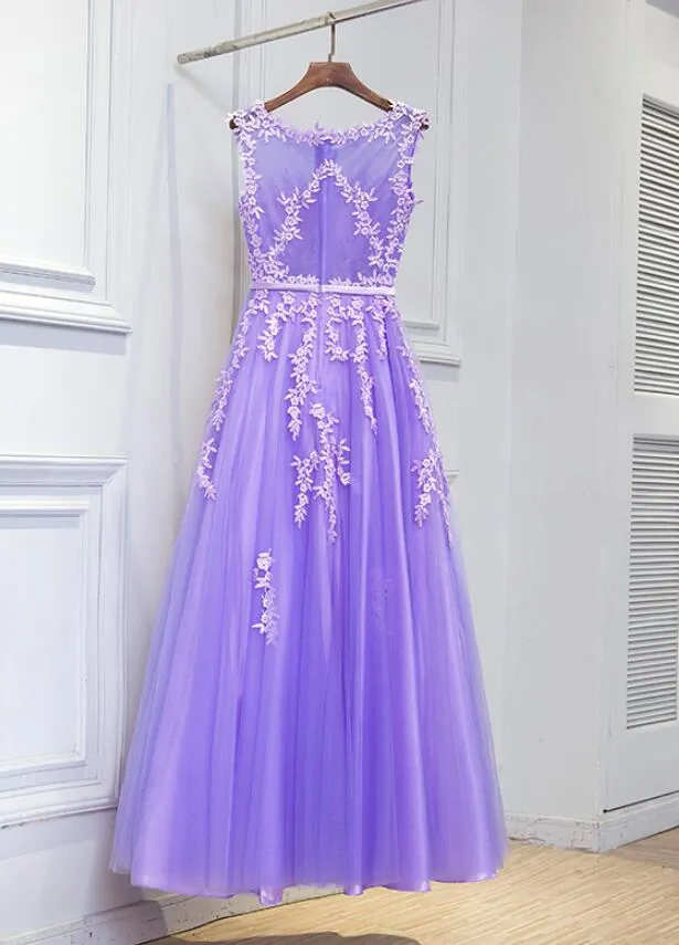 Lovely Light Purple Round Neckline Floor Length Party Dress, Prom Dress , Beautiful Formal Gowns