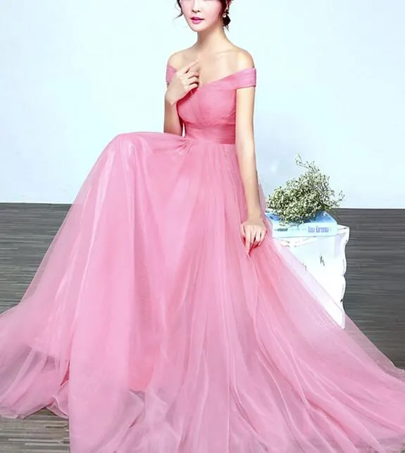 Lovely Pink Tulle Long Wedding Party Dress, Charming Tulle Gown