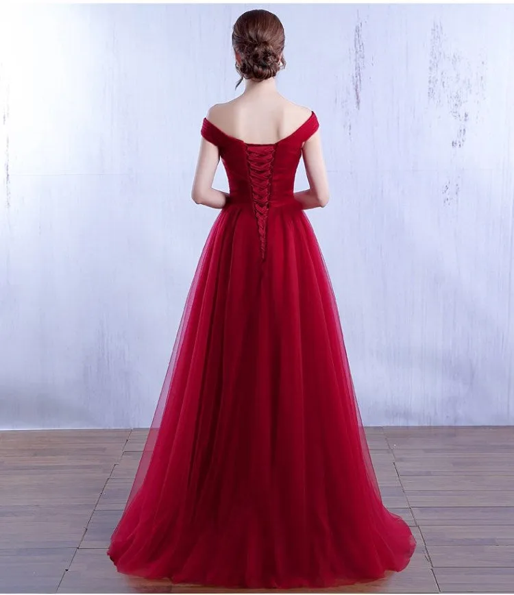 Lovely Pink Tulle Long Wedding Party Dress, Charming Tulle Gown