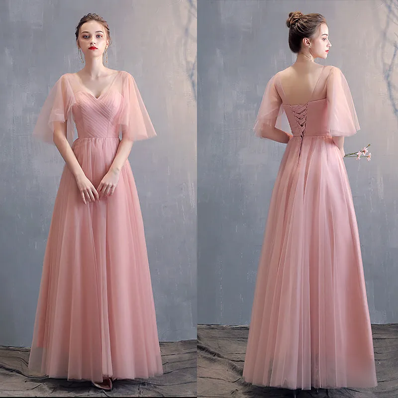 Lovely Tulle Pink A-line Sweetheart Neckline Bridesmaid Dress, Pink Tulle Party Dress