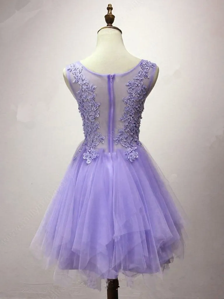 Lovely Tulle Short Layers Round Neckline Homecoming Dress with Lace, Cute Formal Dress