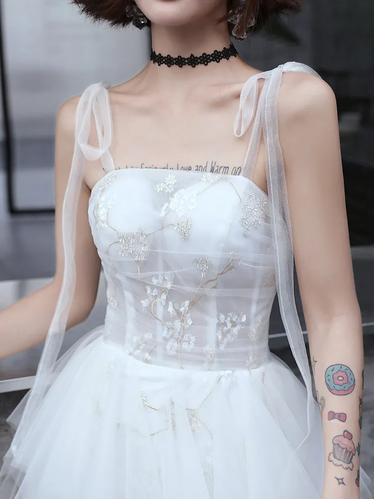 Lovely White Tulle Straps Layers Formal Dress Party Dress, White Evening Dresses