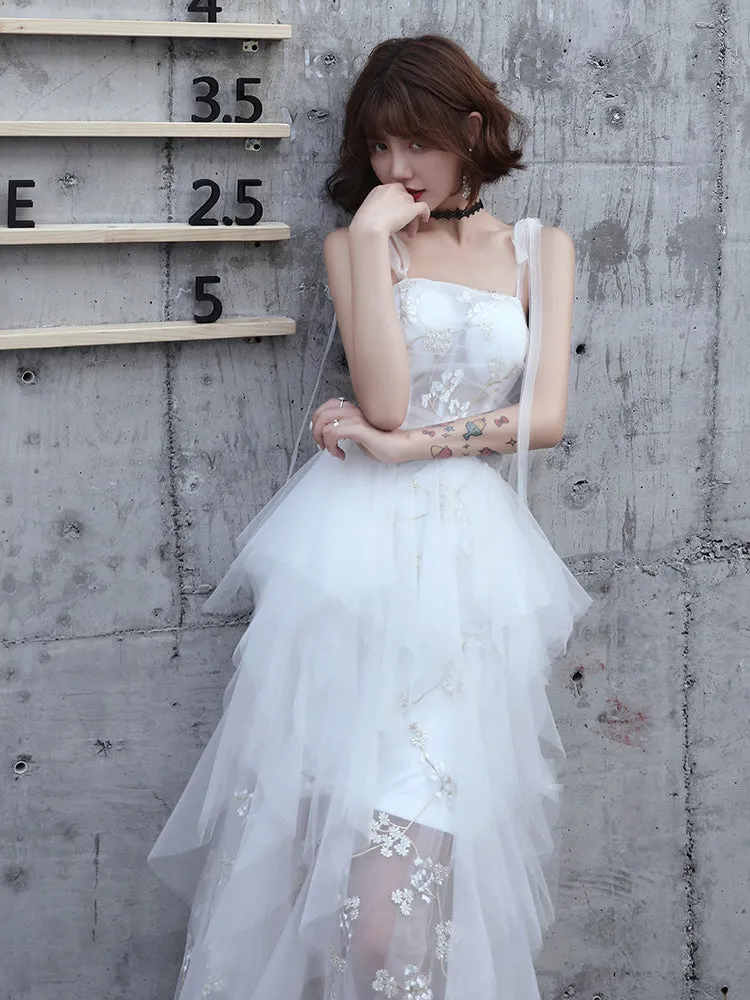 Lovely White Tulle Straps Layers Formal Dress Party Dress, White Evening Dresses