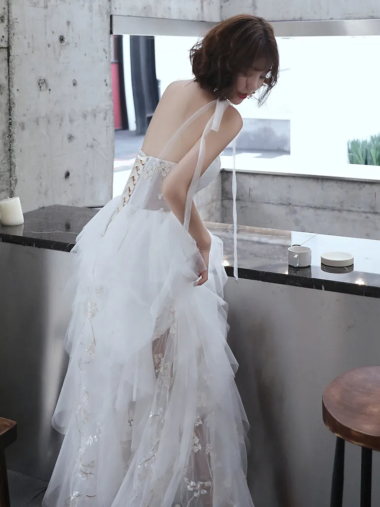 Lovely White Tulle Straps Layers Formal Dress Party Dress, White Evening Dresses