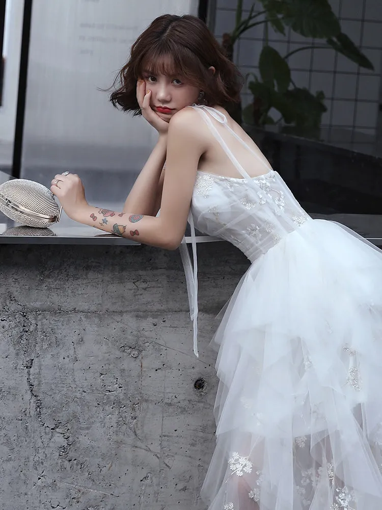 Lovely White Tulle Straps Layers Formal Dress Party Dress, White Evening Dresses