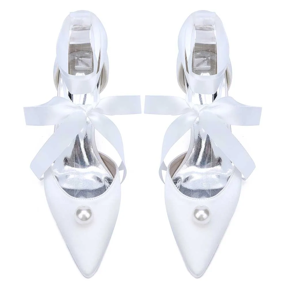 Low Heels Dress Hels Ankle Strap Bridal Shoes With Pearl Prom Heels