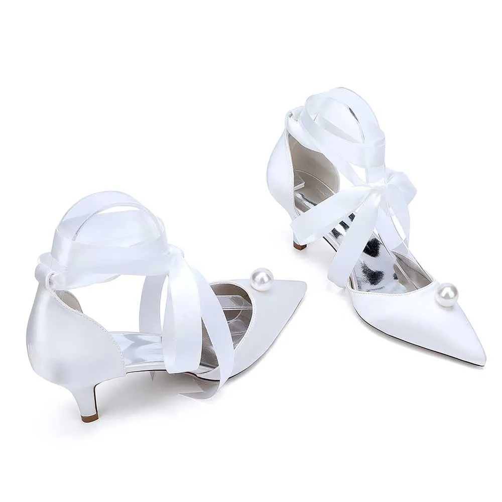 Low Heels Dress Hels Ankle Strap Bridal Shoes With Pearl Prom Heels