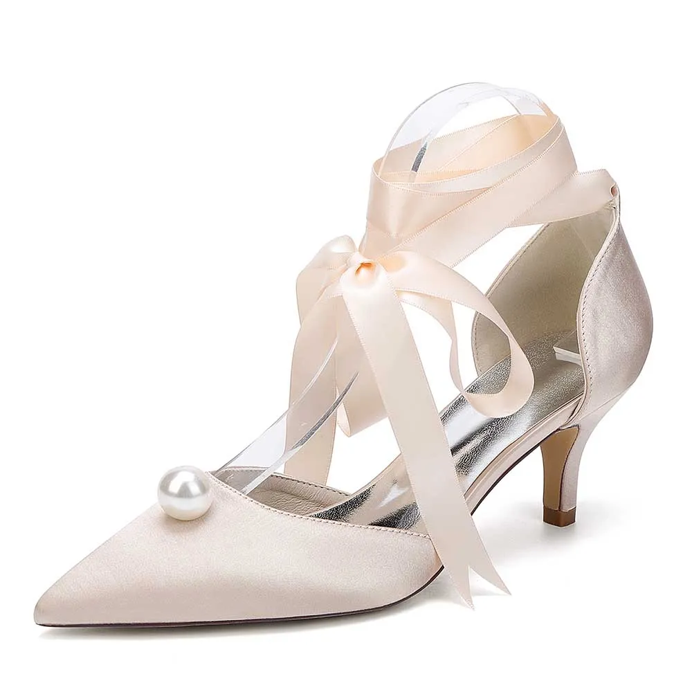 Low Heels Dress Hels Ankle Strap Bridal Shoes With Pearl Prom Heels