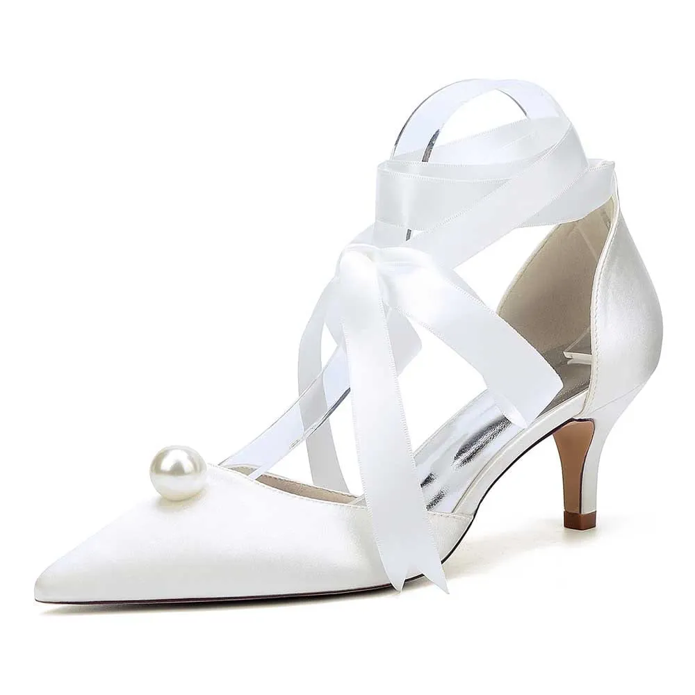Low Heels Dress Hels Ankle Strap Bridal Shoes With Pearl Prom Heels