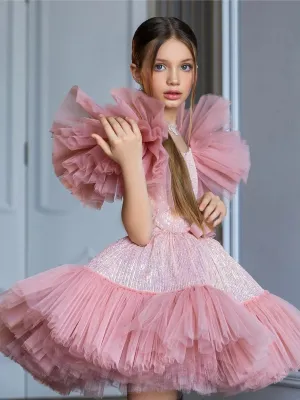 Luxury Statement Sleeve Sequin Special Occasion Tutu Dress