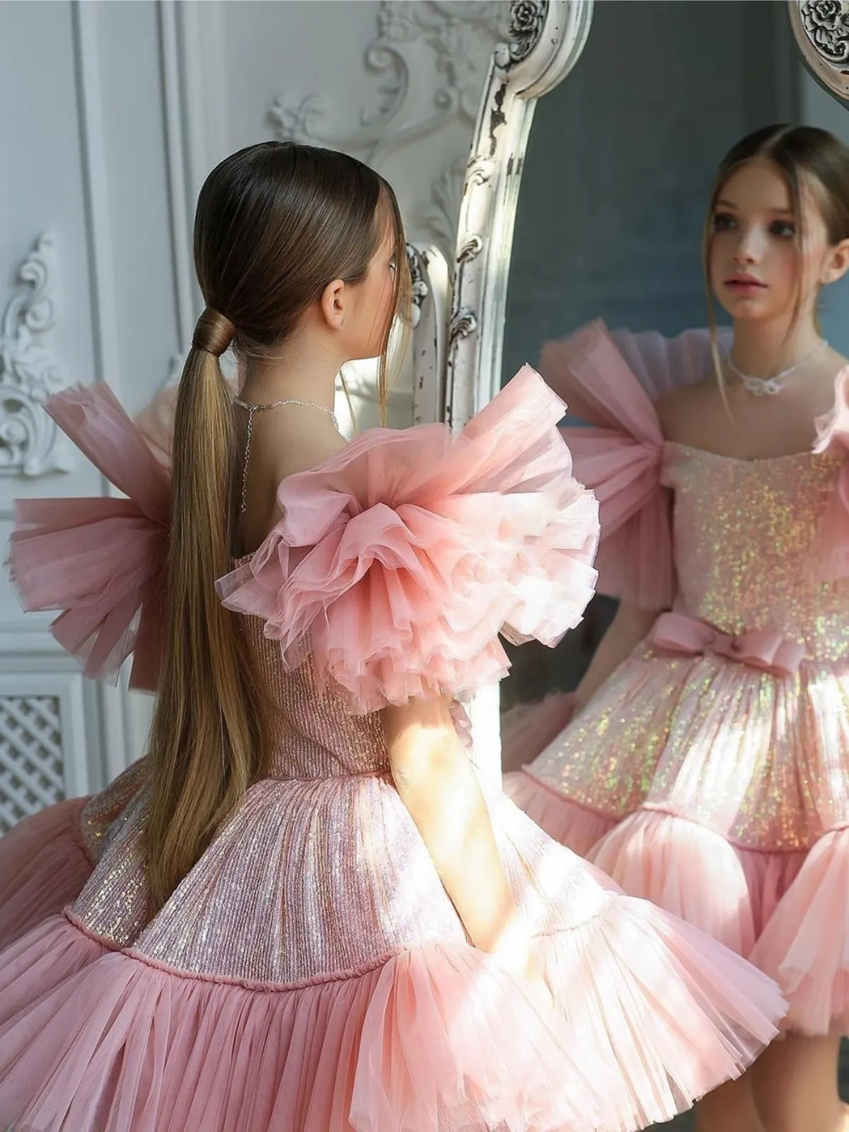 Luxury Statement Sleeve Sequin Special Occasion Tutu Dress