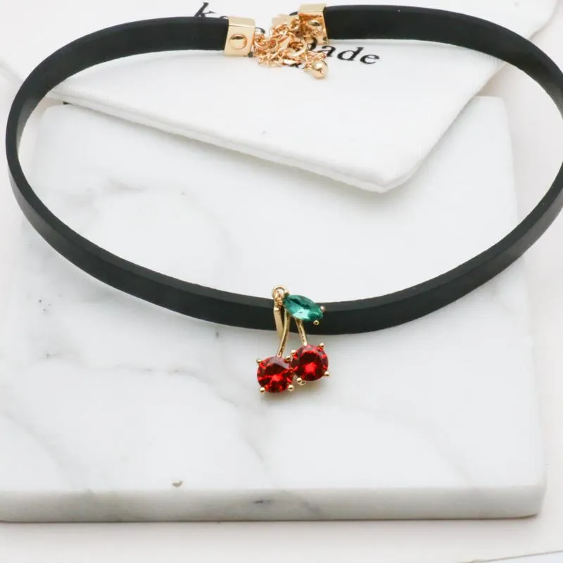 Ma Cherie Cherry Crystal Leather Choker
