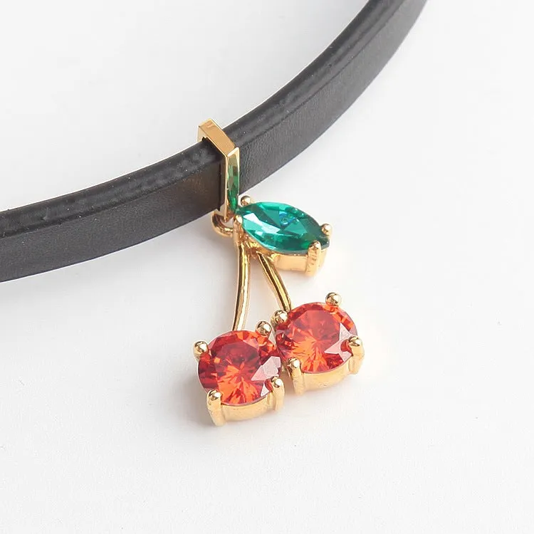Ma Cherie Cherry Crystal Leather Choker
