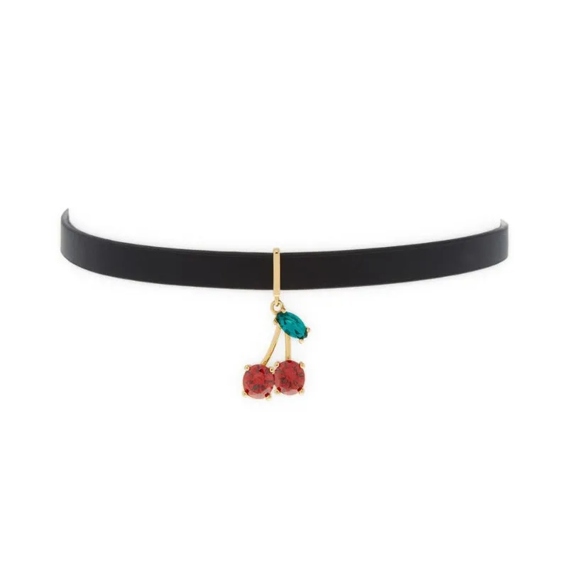 Ma Cherie Cherry Crystal Leather Choker