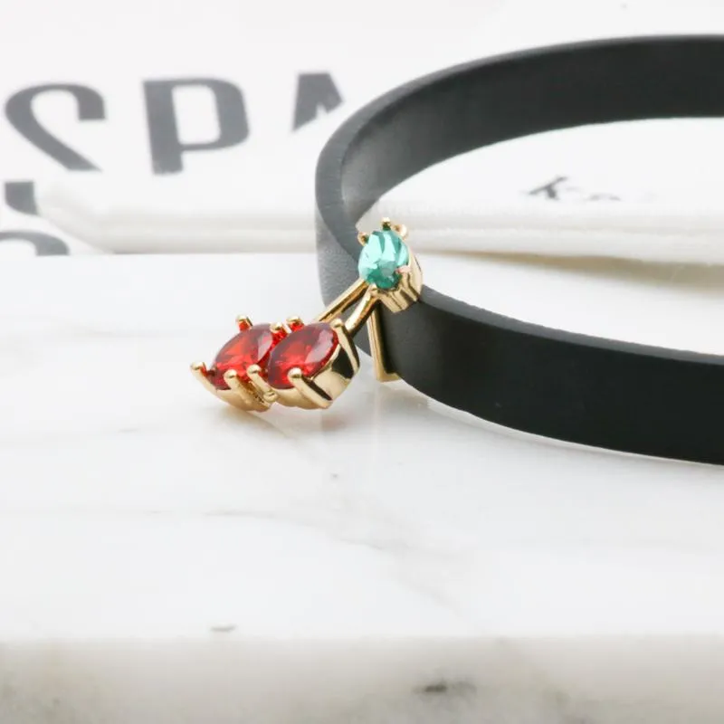 Ma Cherie Cherry Crystal Leather Choker