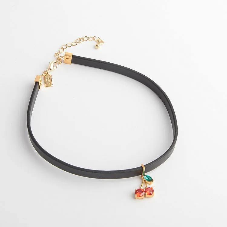 Ma Cherie Cherry Crystal Leather Choker