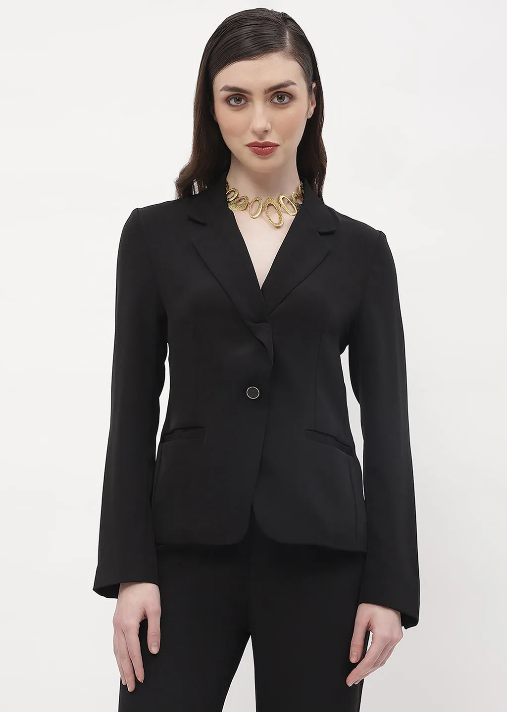 Madame Lapel Collar Black Bell Sleeve Blazer