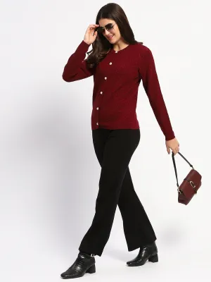 Madame Shimmer Cable Knit Pearl Buttoned Maroon Cardigan