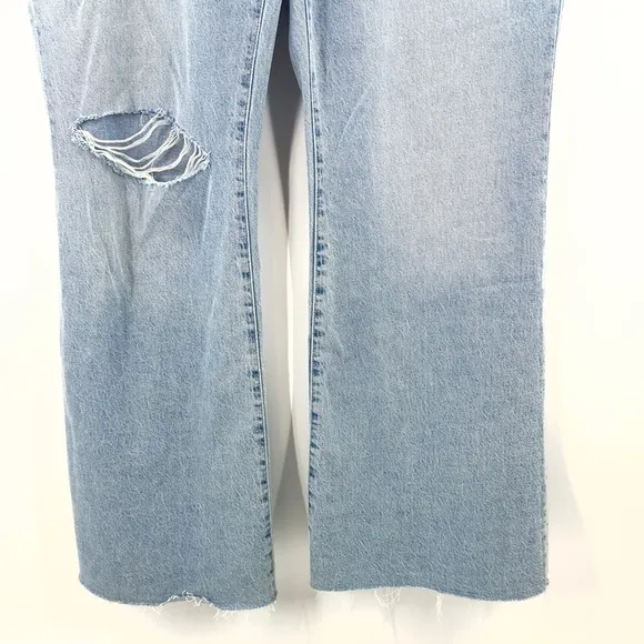 Madewell Womens Baggy Flare Jeans Size 32 Blue High Rise Retro Distressed