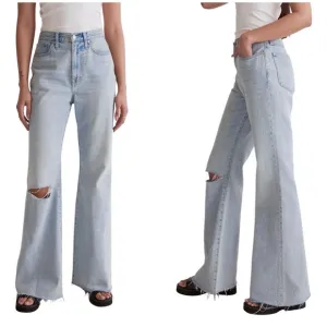 Madewell Womens Baggy Flare Jeans Size 32 Blue High Rise Retro Distressed