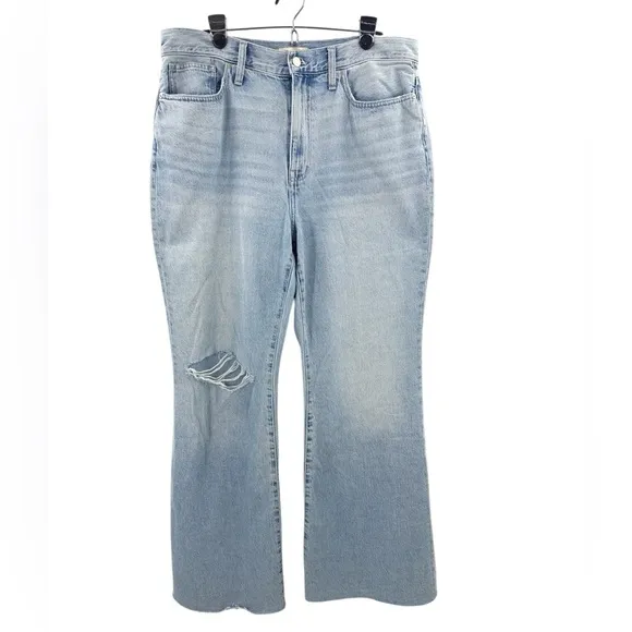 Madewell Womens Baggy Flare Jeans Size 32 Blue High Rise Retro Distressed