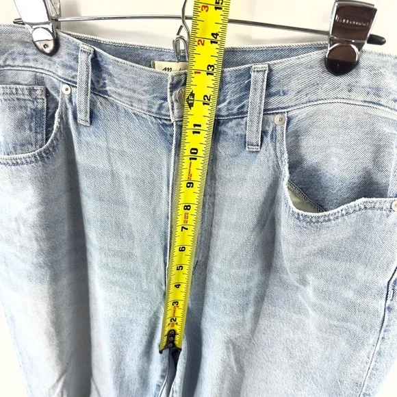 Madewell Womens Baggy Flare Jeans Size 32 Blue High Rise Retro Distressed