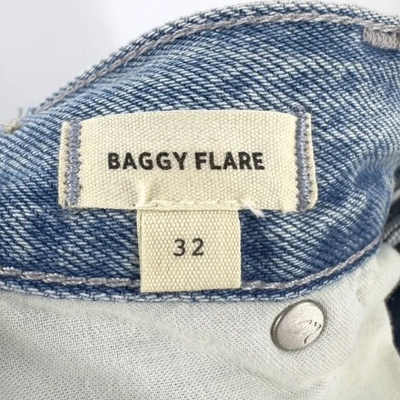 Madewell Womens Baggy Flare Jeans Size 32 Blue High Rise Retro Distressed