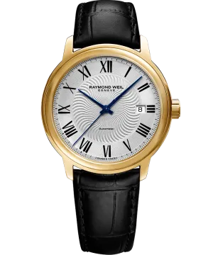 Maestro Men's Gold Automatic Black Leather Watch, 40mm 2237-PC-00659