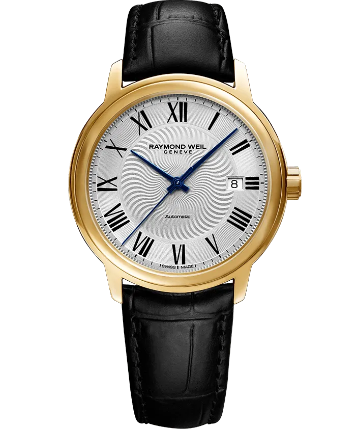 Maestro Men's Gold Automatic Black Leather Watch, 40mm 2237-PC-00659