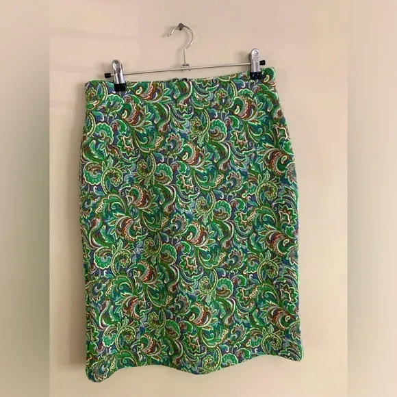 Maeve Anthropologie Green Paisley Print Straight Pencil Skirt Size Small