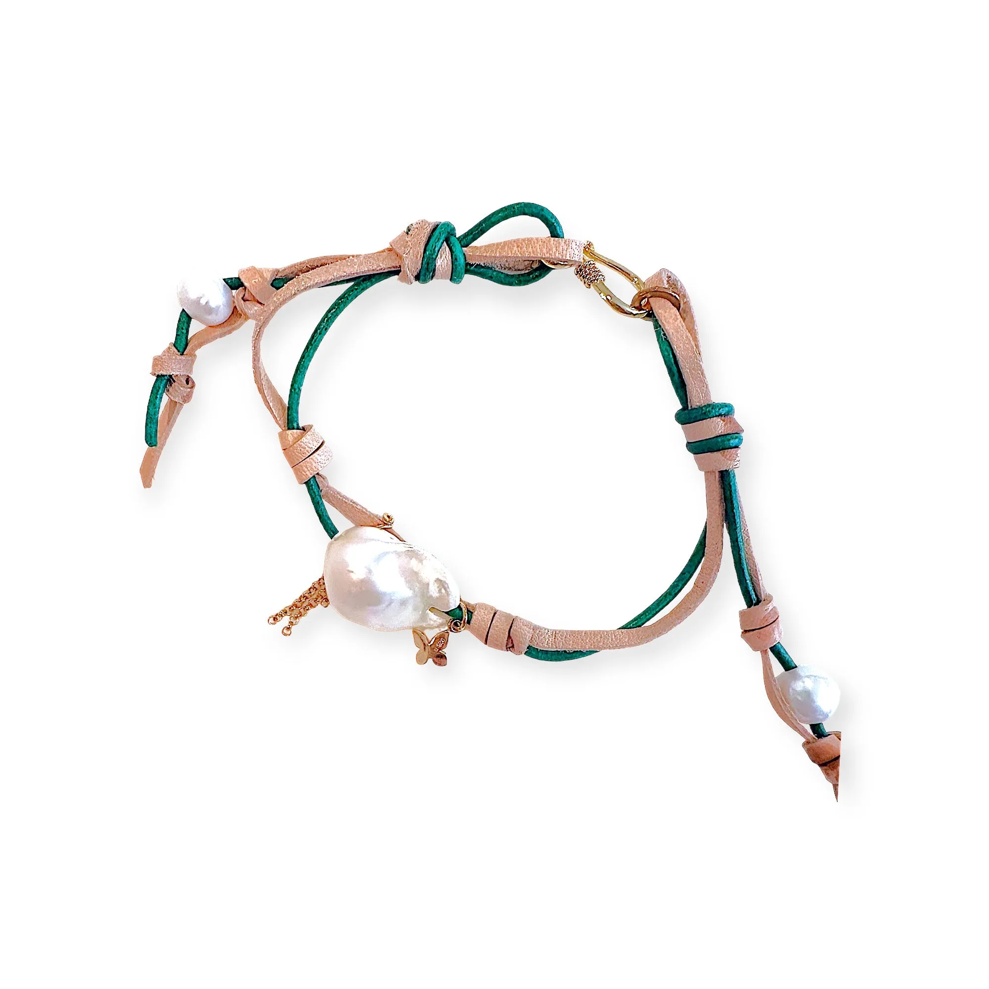 Magic Garden Baroque Pearl Gold Butterfly Chain Rocker Anklet