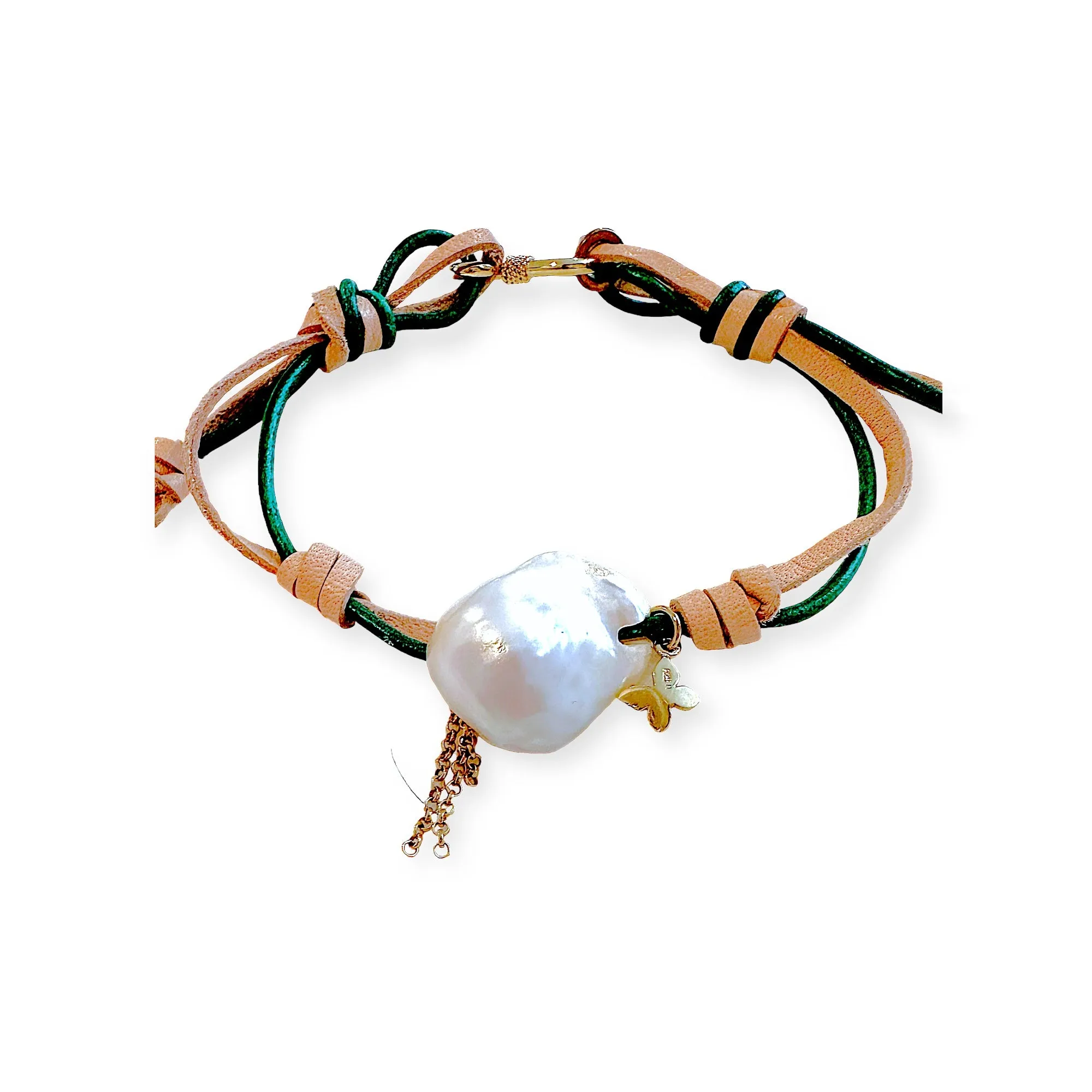 Magic Garden Baroque Pearl Gold Butterfly Chain Rocker Anklet