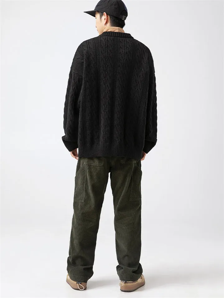 Male Simple Long Sleeve Cable Knitting Sweaters