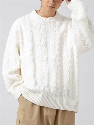 Male Simple Long Sleeve Cable Knitting Sweaters