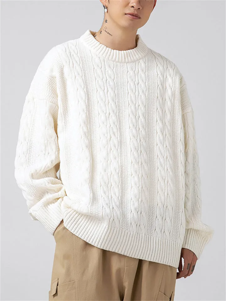 Male Simple Long Sleeve Cable Knitting Sweaters