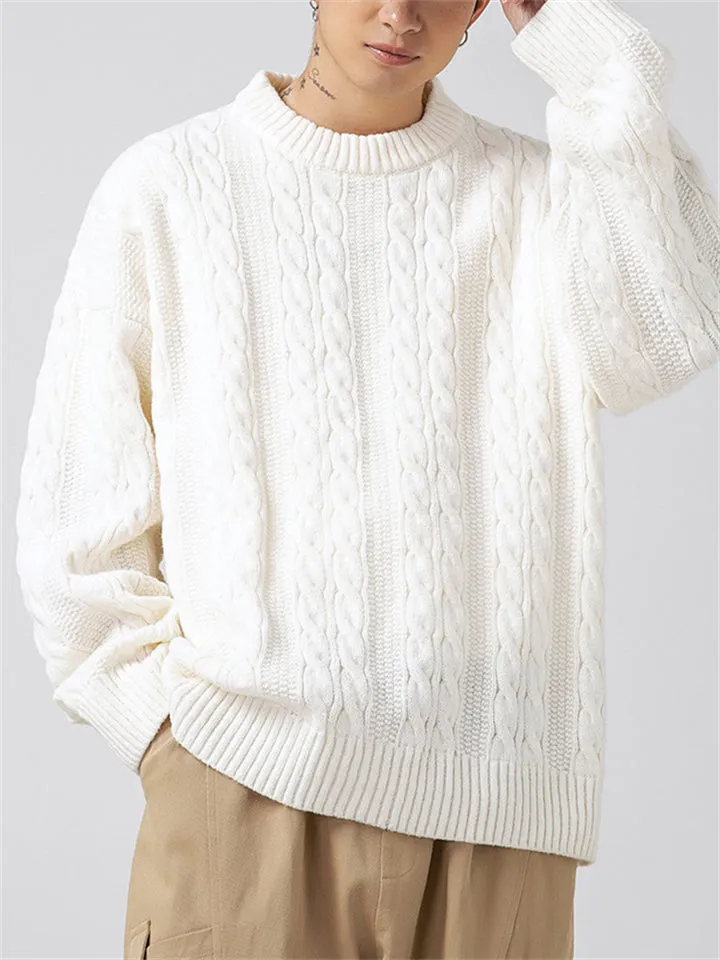 Male Simple Long Sleeve Cable Knitting Sweaters