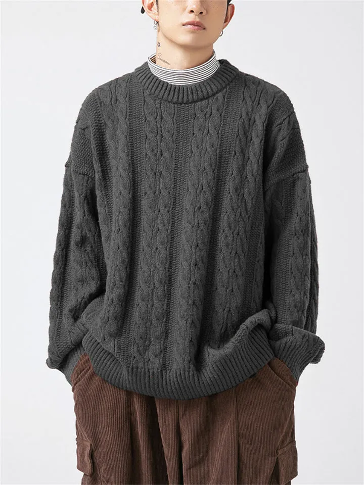 Male Simple Long Sleeve Cable Knitting Sweaters